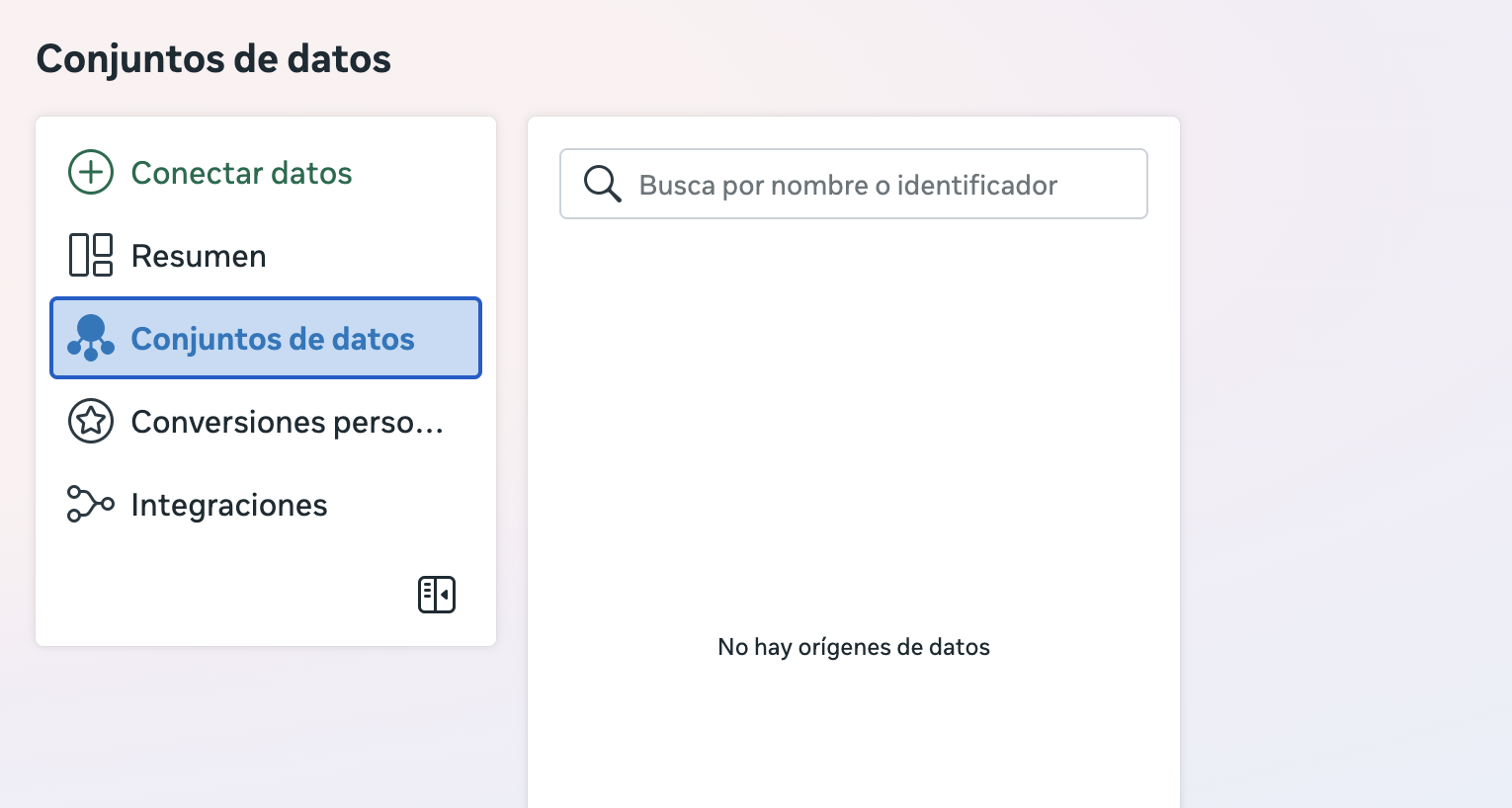 Sección Conjuntos de datos en Administrador de eventos